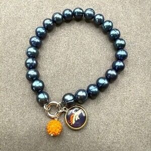 Honora Pearl Bracelet Denver Broncos Navy Blue Orange Charm Preppy